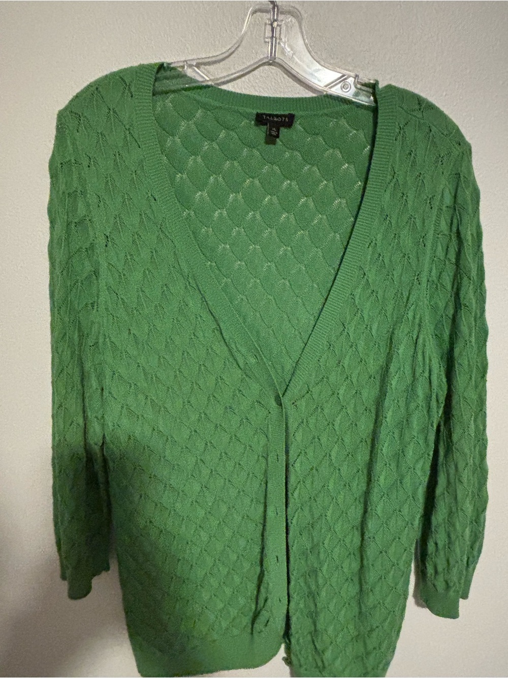 Talbots Kelly Green Textured V-Neck Cardigan